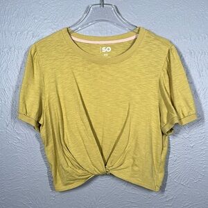 SO Mustard Yellow Short Sleeve Twist Front Crop Top Women's Size XXL